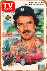 Decleezw Magnum PI TV Guide Metallschild Neuheit Club Zimmer Männerhöhle Wanddekoration Kunstdruck Metallposter 20,3 x 30,5 cm